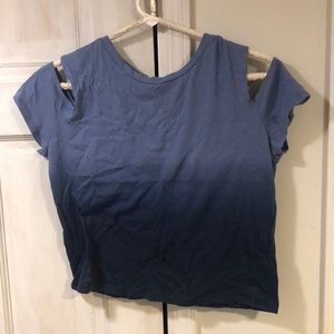 Blue ombre cold shoulder T-shirt